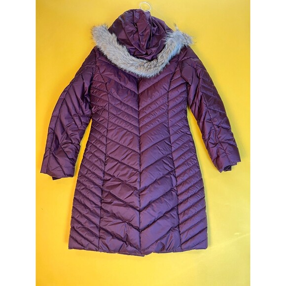 Andrew Marc Miranda Chevron Quilted Jacket Womens XS Burgundy Fur Trim Hood NWT - Picture 5 of 12